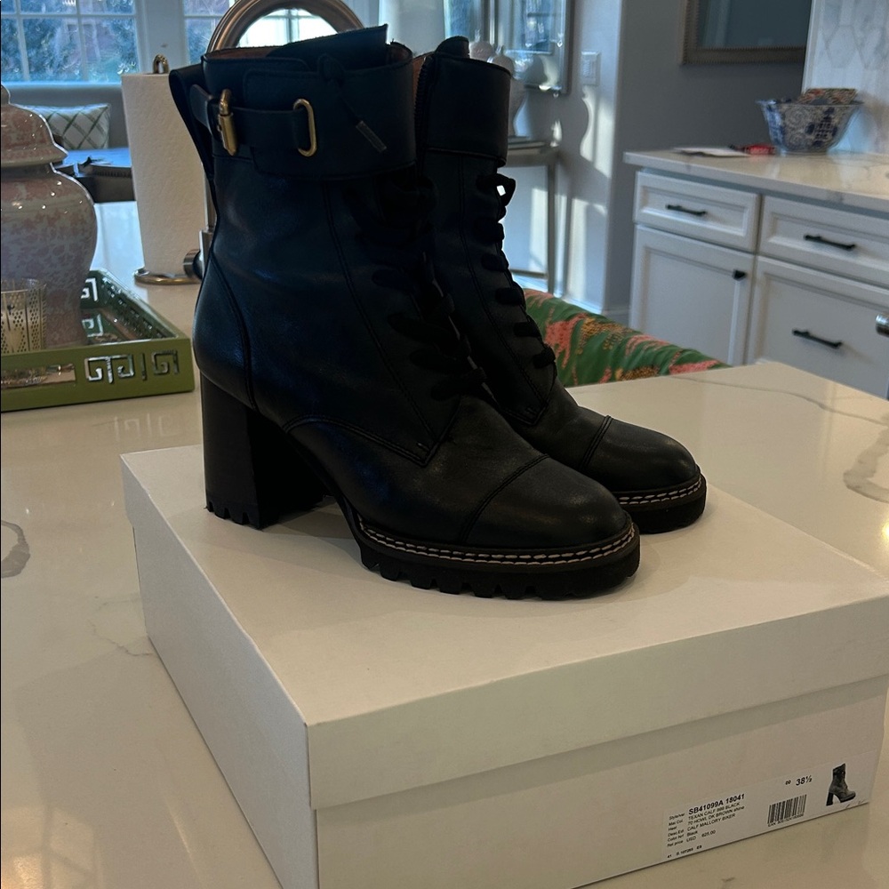 See By Chloe Black Lace Up Boots